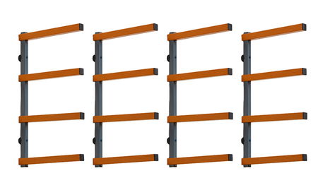 Doppelset Kragarmregal mit 4 Etagen grau / orange  SET-BOR-PBRX2