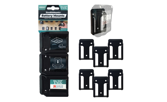 Schwarze StealthMounts Akkuhalterungen für Makita 12V CXT, 6 St. STM-BM-MK12-BLK-6
