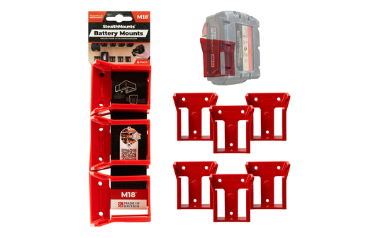 Rote StealthMounts Akkuhalterungen für Milwaukee M18 18V, 6 St. STM-BM-MW18-RED-6