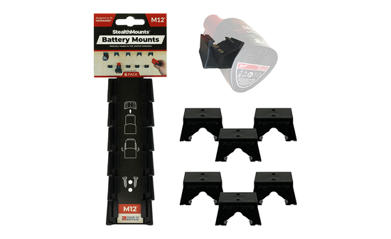 Schwarze StealthMounts Akkuhalterungen für Milwaukee M12, 6 St. STM-BM-MW12-BLK-6