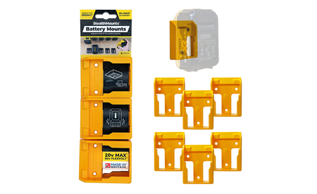 Gelbe StealthMounts Akkuhalterungen für DeWalt XR 20V, 6 St. STM-BM-DW20-YLW-6