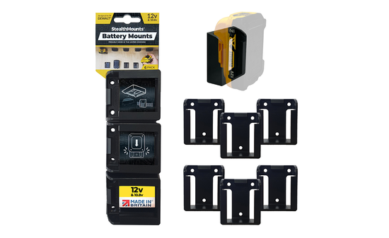 Schwarze StealthMounts Akkuhalterungen für DeWalt 12V, 6 St. STM-BM-DW12-BLK-6