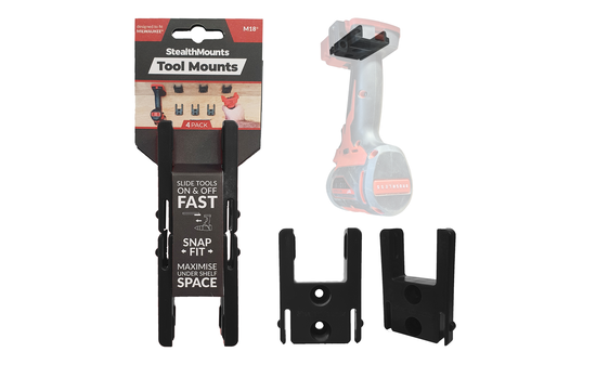 Schwarze StealthMounts Werkzeughalterungen für Milwaukee M18, 4 St. STM-TM-MW18-BLK-4