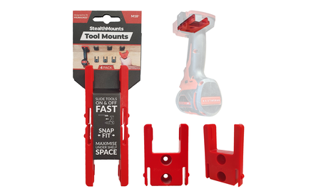 Rote StealthMounts Werkzeughalterungen für Milwaukee M18, 4 St. STM-TM-MW18-RED-4