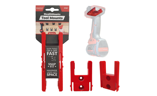 Rote StealthMounts Werkzeughalterungen für Milwaukee M18, 4 St. STM-TM-MW18-RED-4